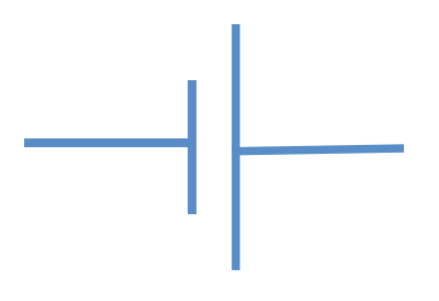 Symbol elektryczny ogniwo pierwotne, akumulator, bateria akumulatorów (dłuższa linia oznacza biegun dodatni)